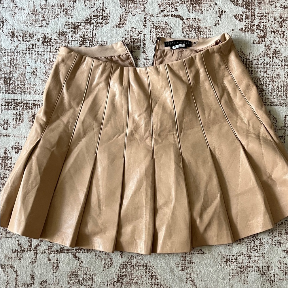 Alice + Olivia Tan Leather A-Line Skirt